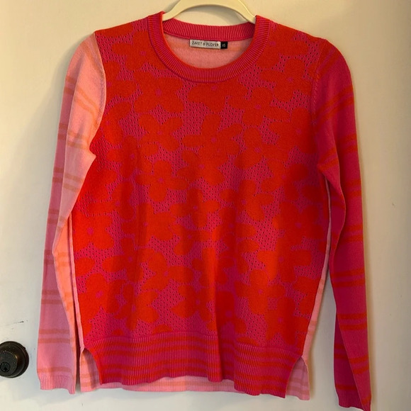 Zaket & Plover Sweater pink orange floral stripe size XS - Picture 1 of 6